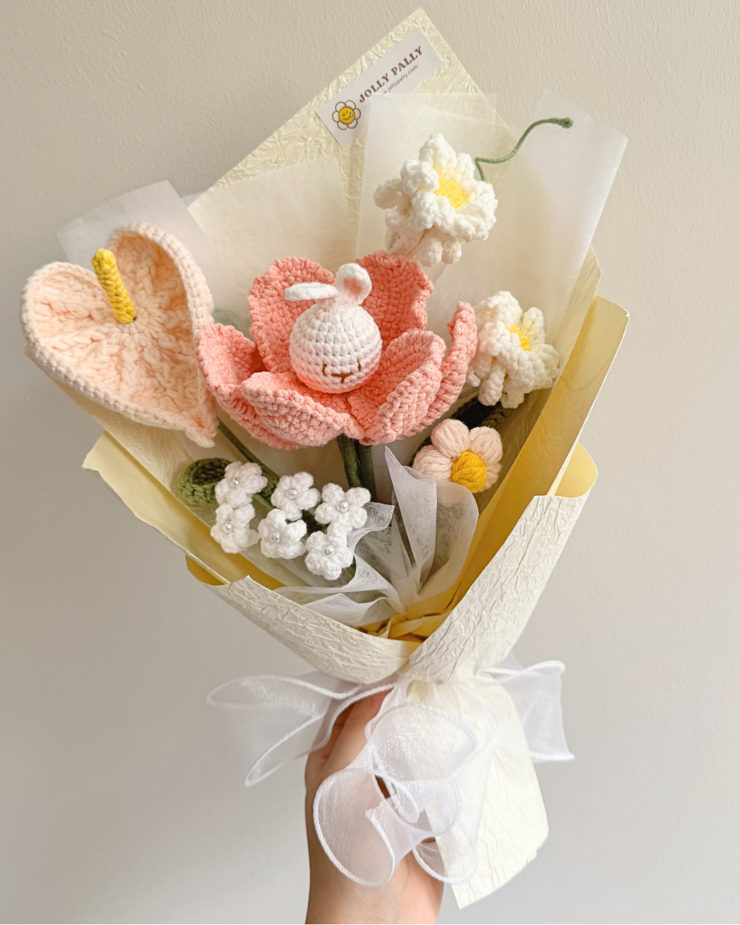 Honey Bunny - Bunny in Tulip Mix Crochet Flower Bouquet