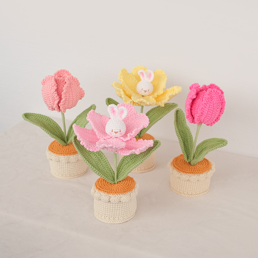 handmade crochet bunny flower tulip garden pot