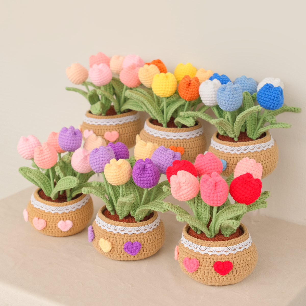 Tulip Garden Pot - Handmade Crochet Plant Gift