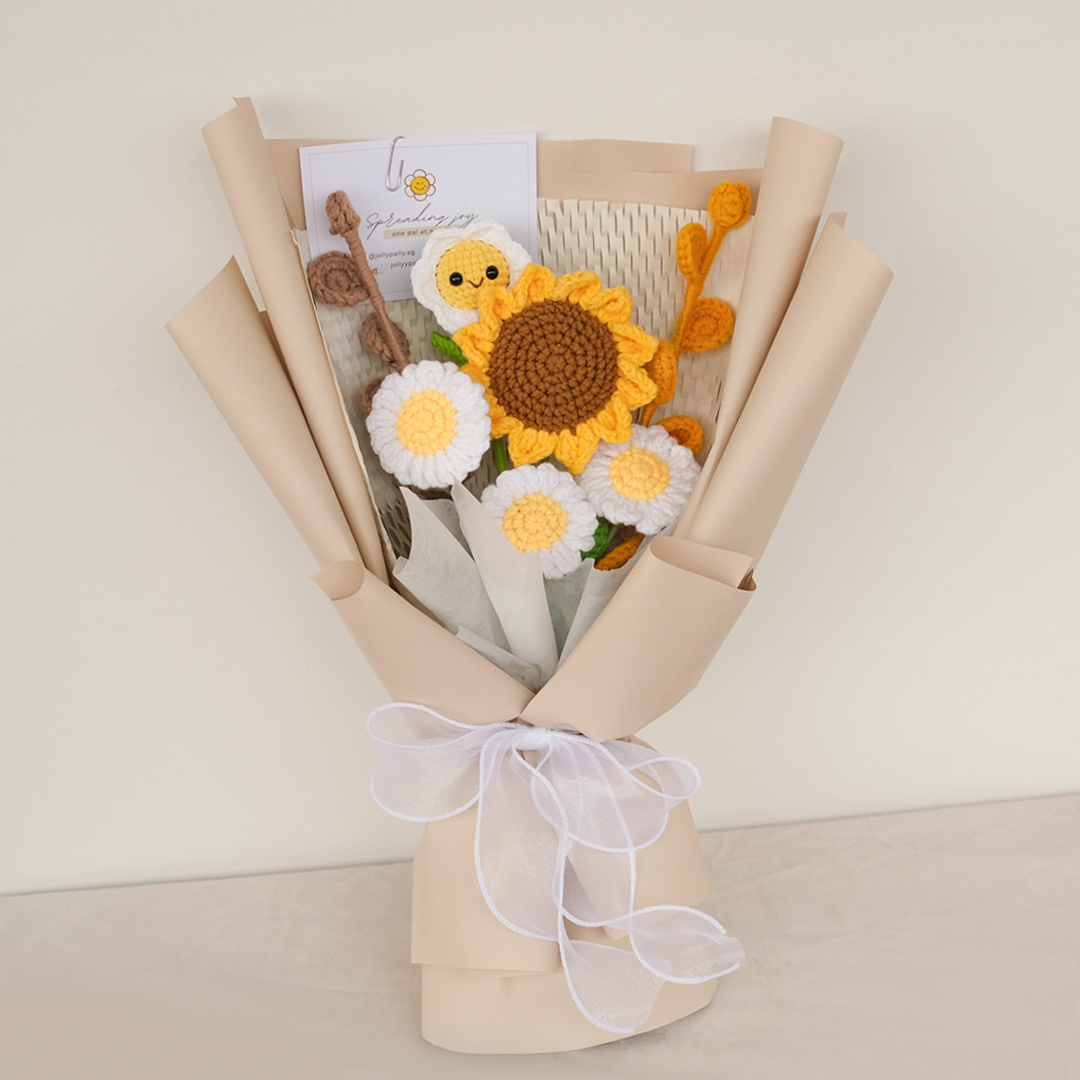 sunflower and daisy crochet flower with smiley flower