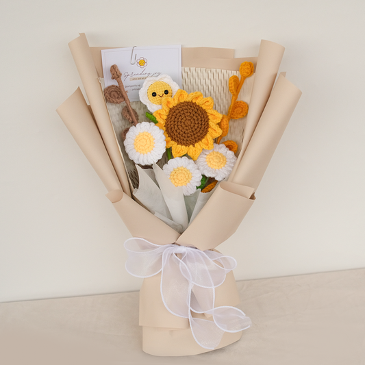 sunflower and daisy crochet flower with smiley flower