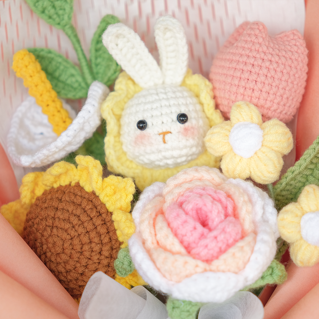 yellow crochet flower rabbit