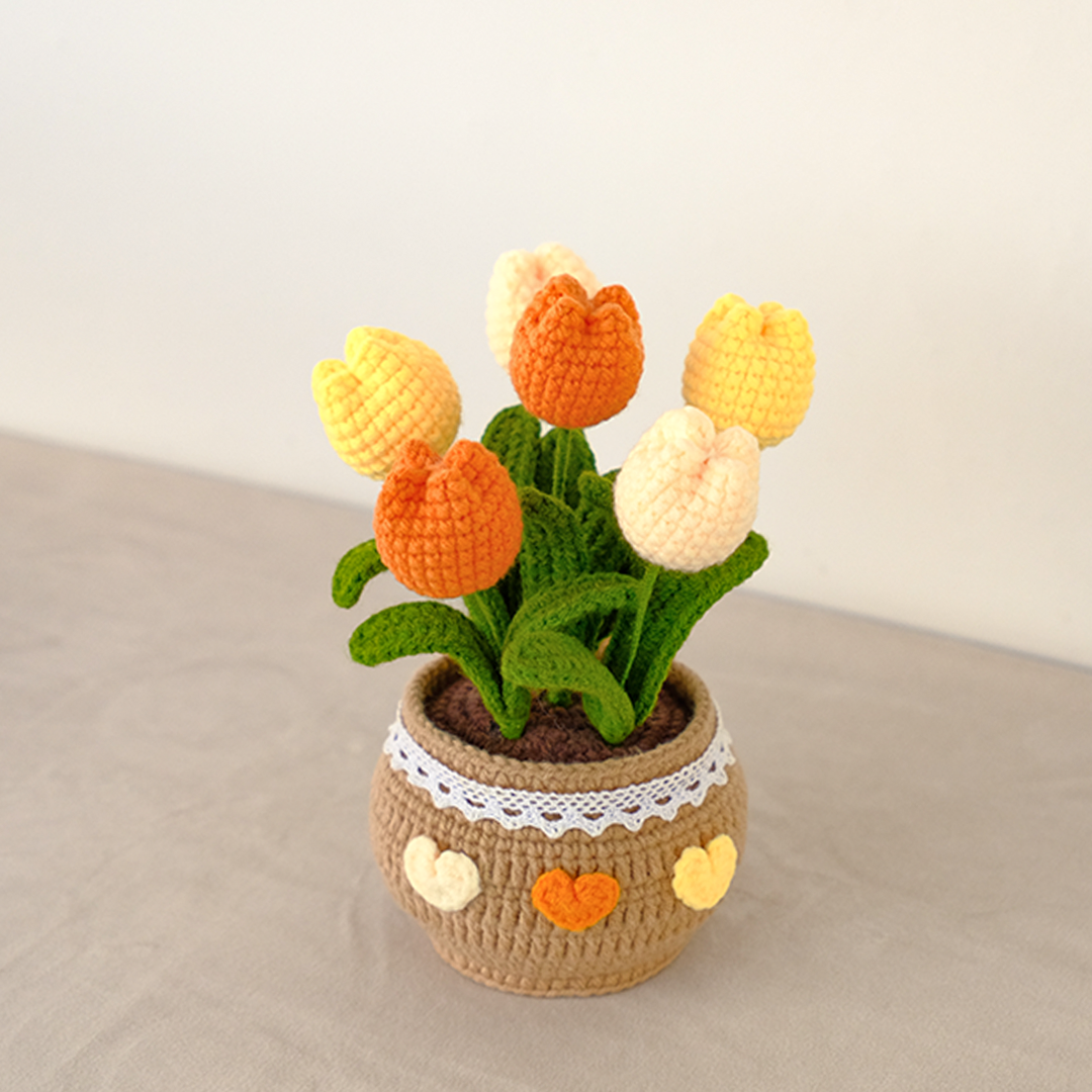 Tulip Garden Pot - Handmade Crochet Plant Gift