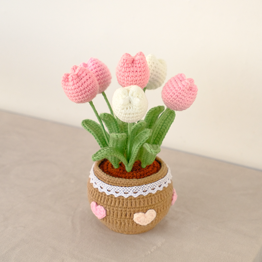 Tulip Garden Pot - Handmade Crochet Plant Gift