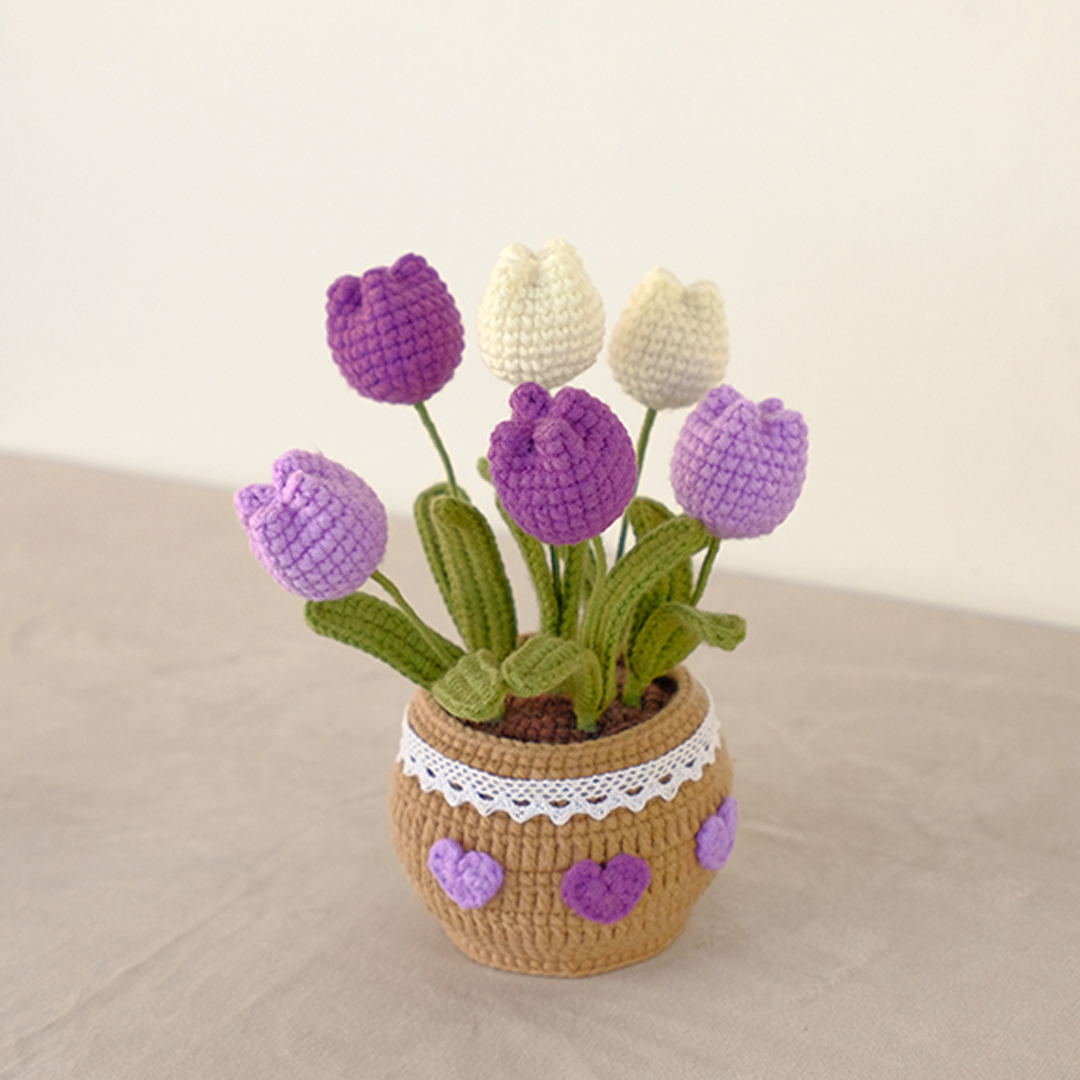 Tulip Garden Pot - Handmade Crochet Plant Gift