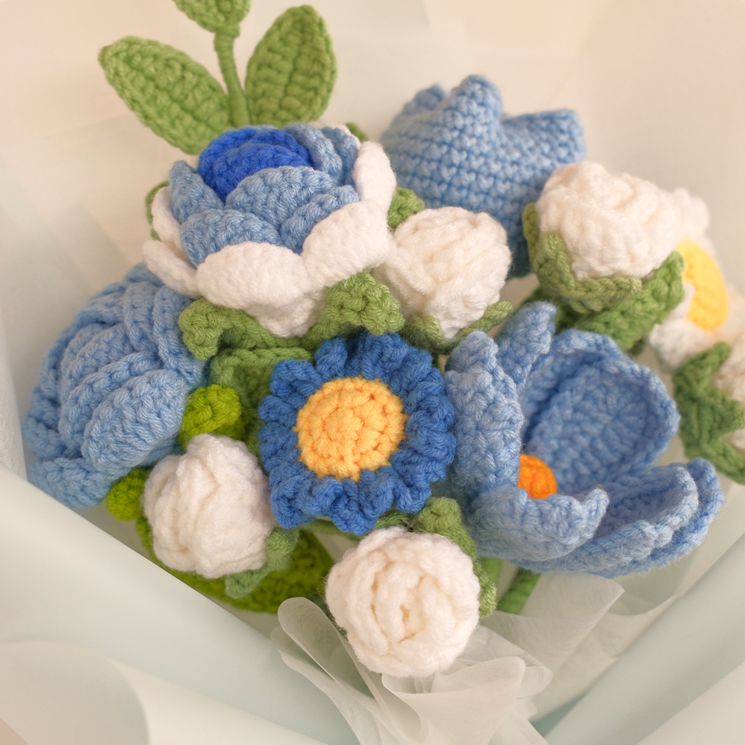 Aqua Aura - Mix Crochet Blue Flower Bouquet