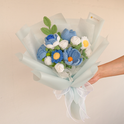 Aqua Aura - Mix Crochet Blue Flower Bouquet