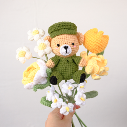 Crochet Army Bear Bouquet