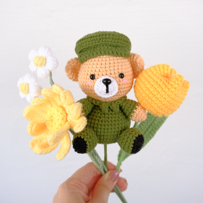 Crochet Army Bear Bouquet