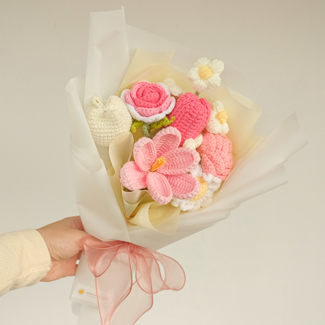 Crochet Flower Bouquet Singapore Valentine's Day with tulips, rose and daisy