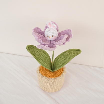 handmade crochet bunny flower tulip garden pot in purple