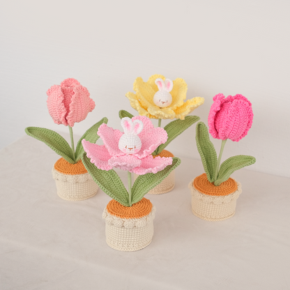 handmade crochet bunny flower tulip garden pot 