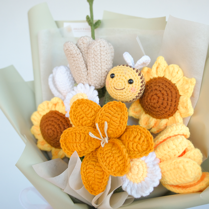 Call me Beebee - Handmade Crochet Bee and Sunflower Bouquet