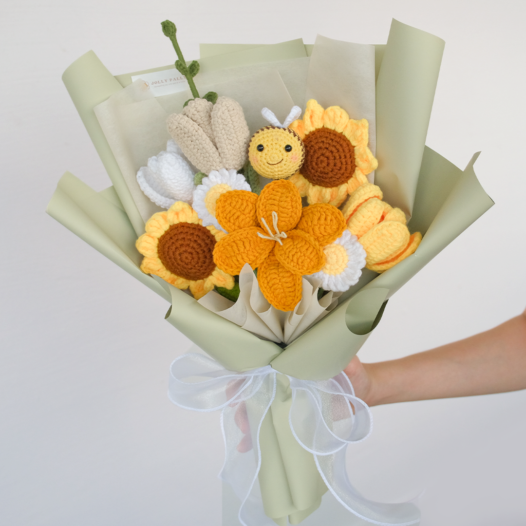 Call me Beebee - Handmade Crochet Bee and Sunflower Bouquet