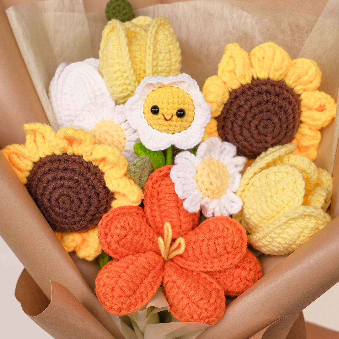 Call me Beebee - Handmade Crochet Bee and Sunflower Bouquet