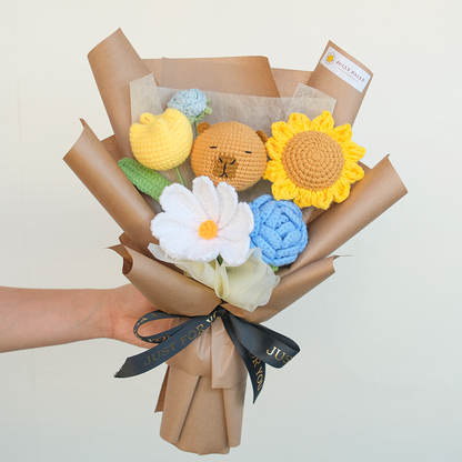 crochet capybara flower bouquet