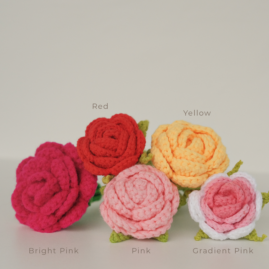 Rosy Blush - Crochet Rose Mix Flower Bouquet