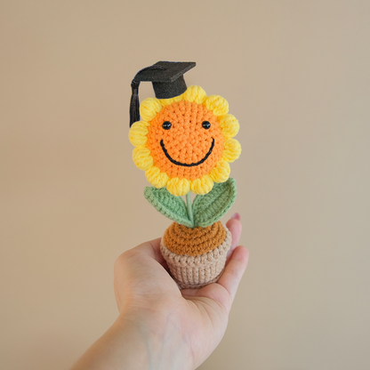 Smiley Pally Pot - Handmade Crochet Sunflower Gift