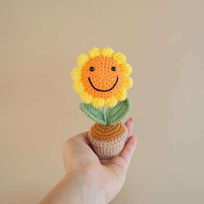 Smiley Pally Pot - Handmade Crochet Sunflower Gift