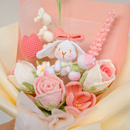 crochet bunny bouquet, crochet bunny pattern, upclose view