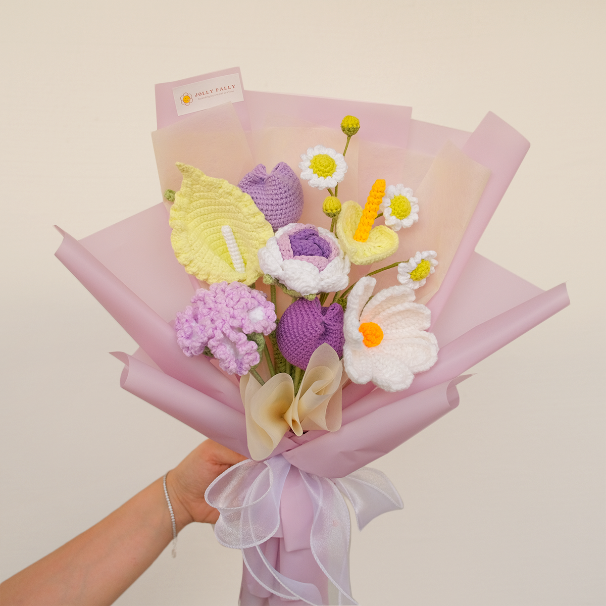 Purple Crochet flowers ready stock singapore SG Valentines Day Bouquet