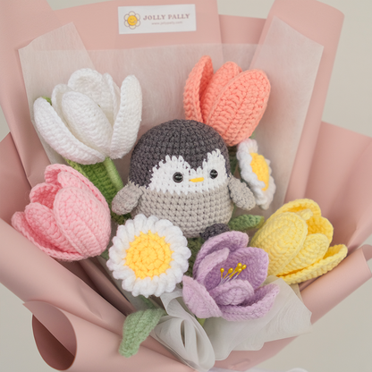 penguin crochet flower bouquet