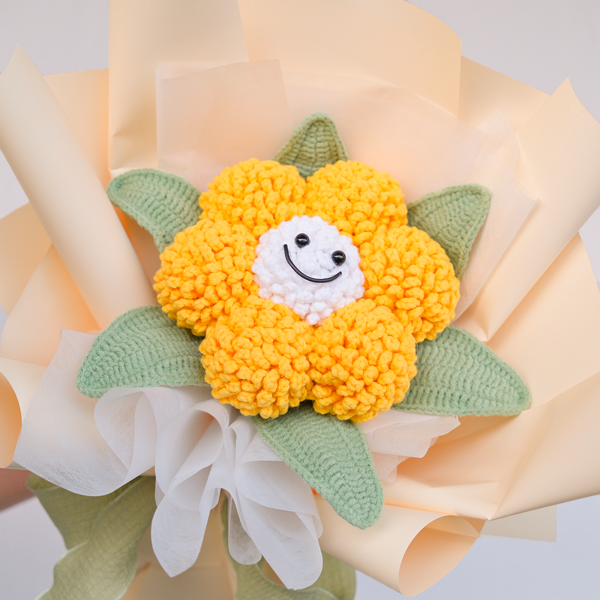 customised crochet bouquet with smiley face