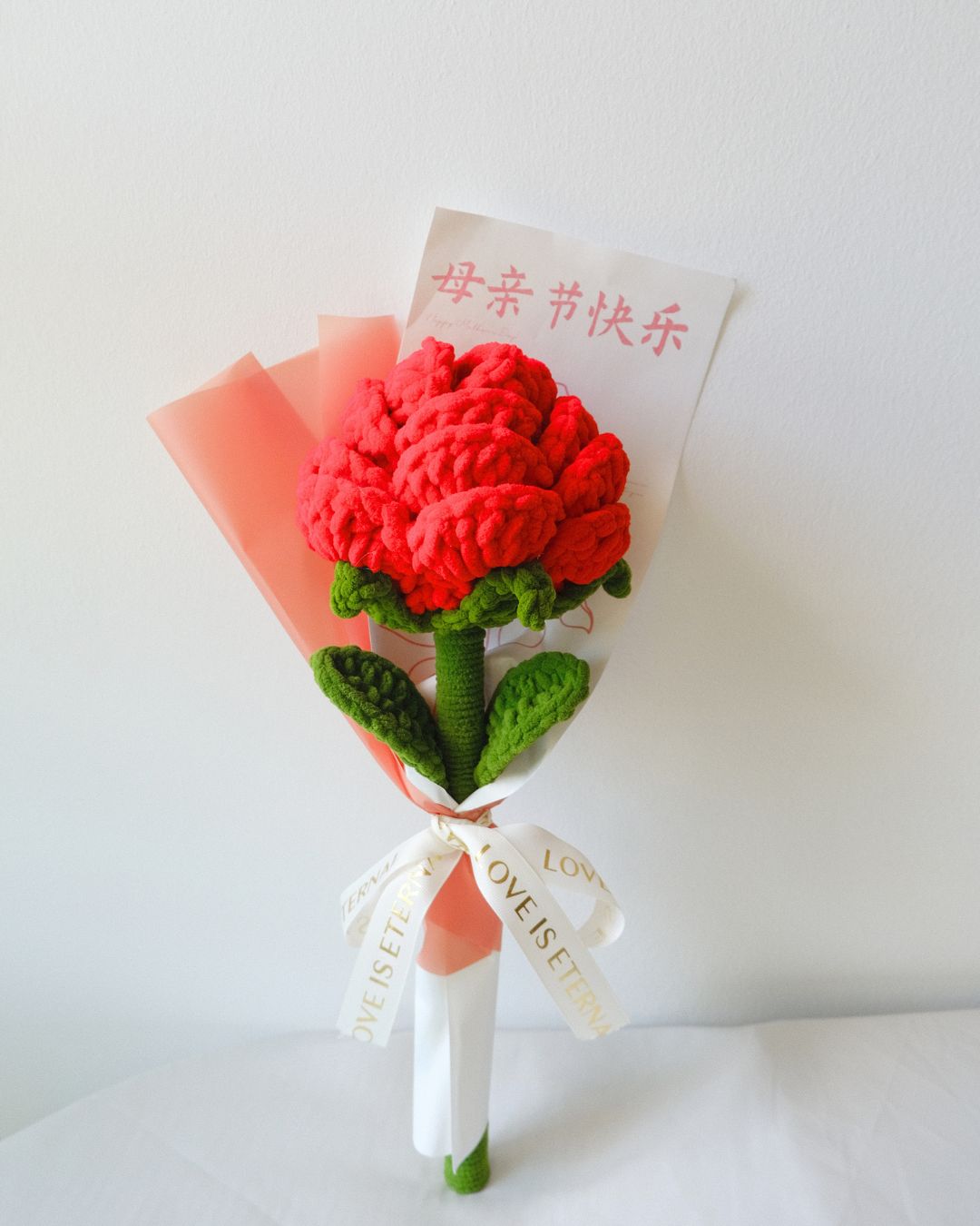 mother's day single crochet red rose bouquet gift 