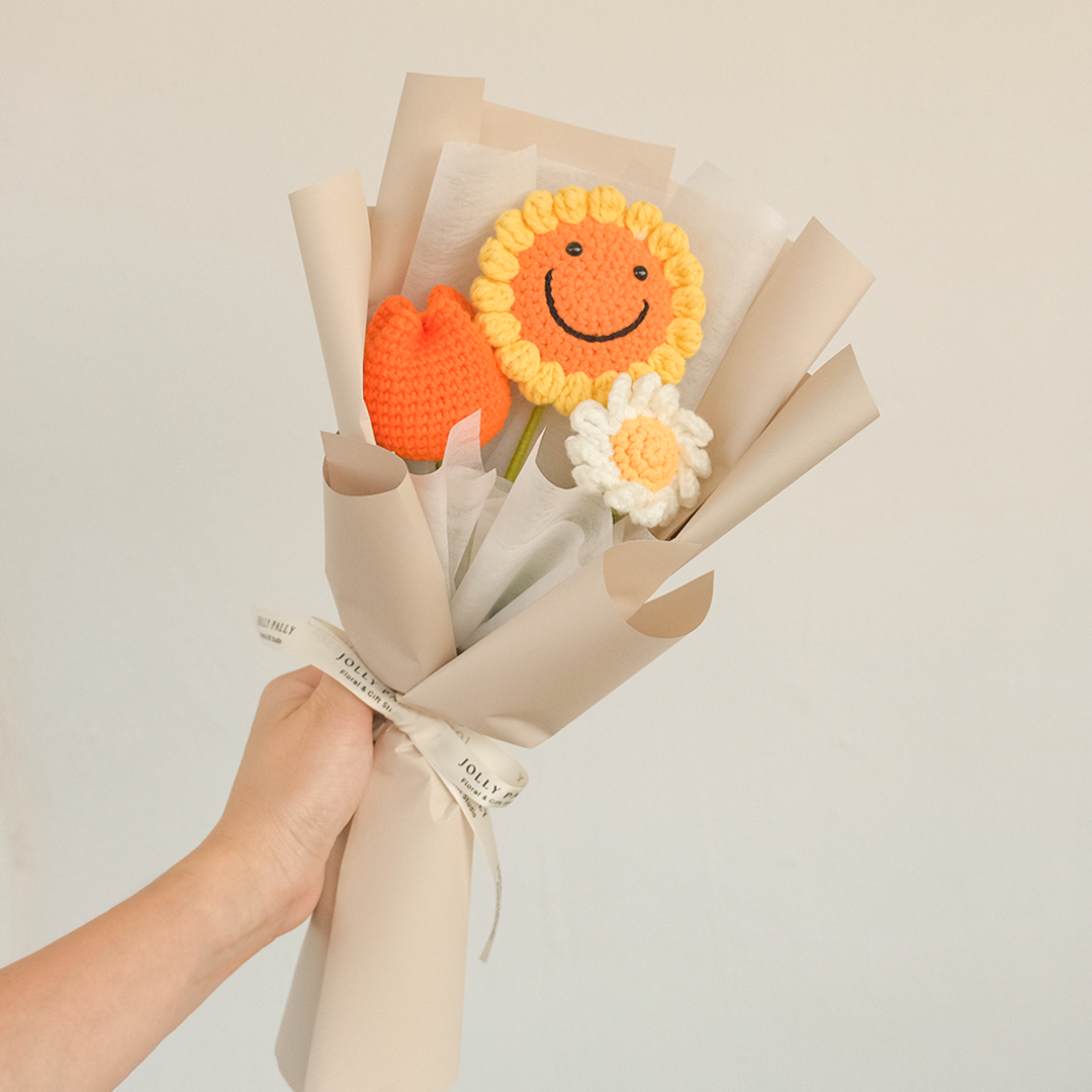 Crochet Sunflower with tulip and daisy Bouquet