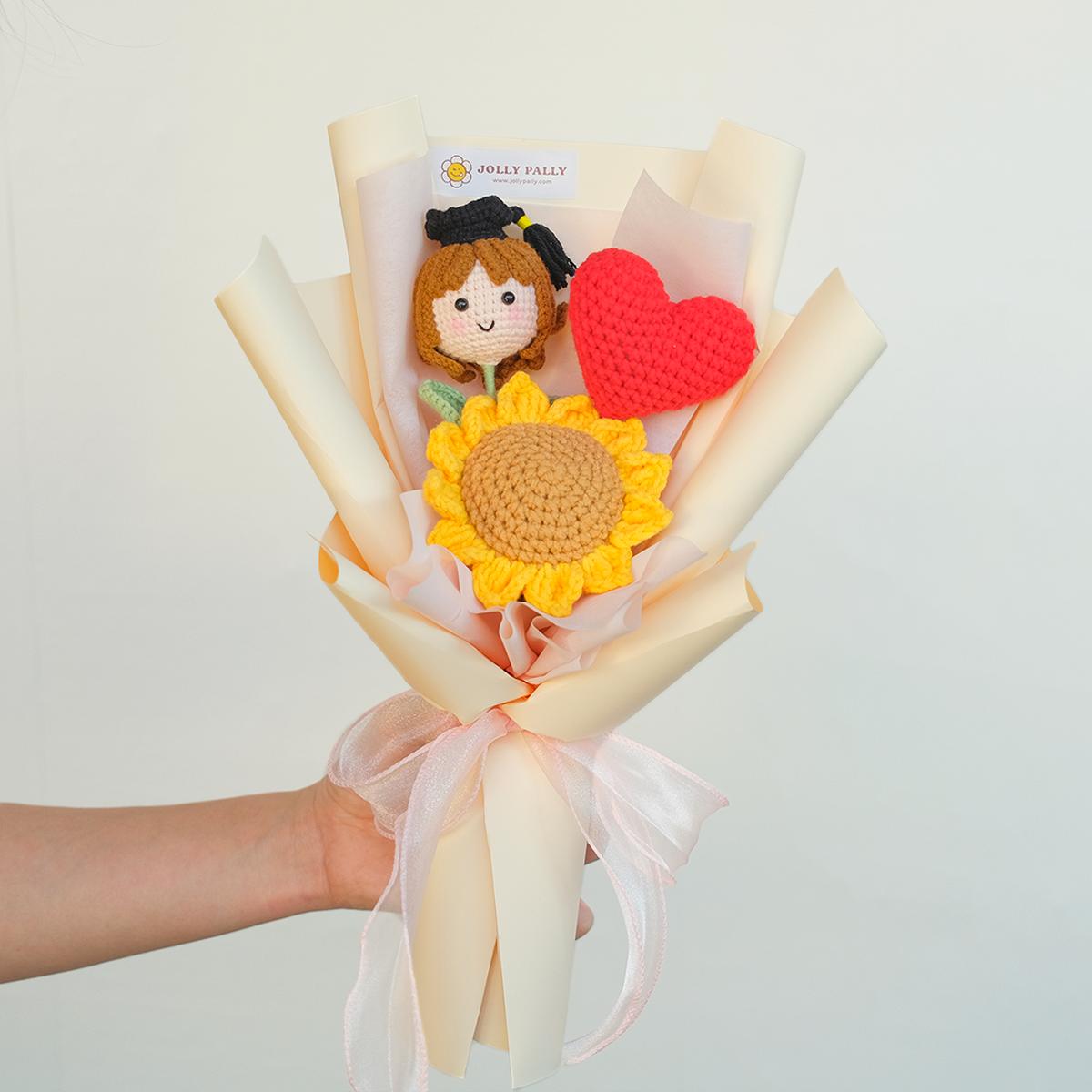 Mini Grad Bloom - Crochet Sunflower Bouquet with Graduation Doll