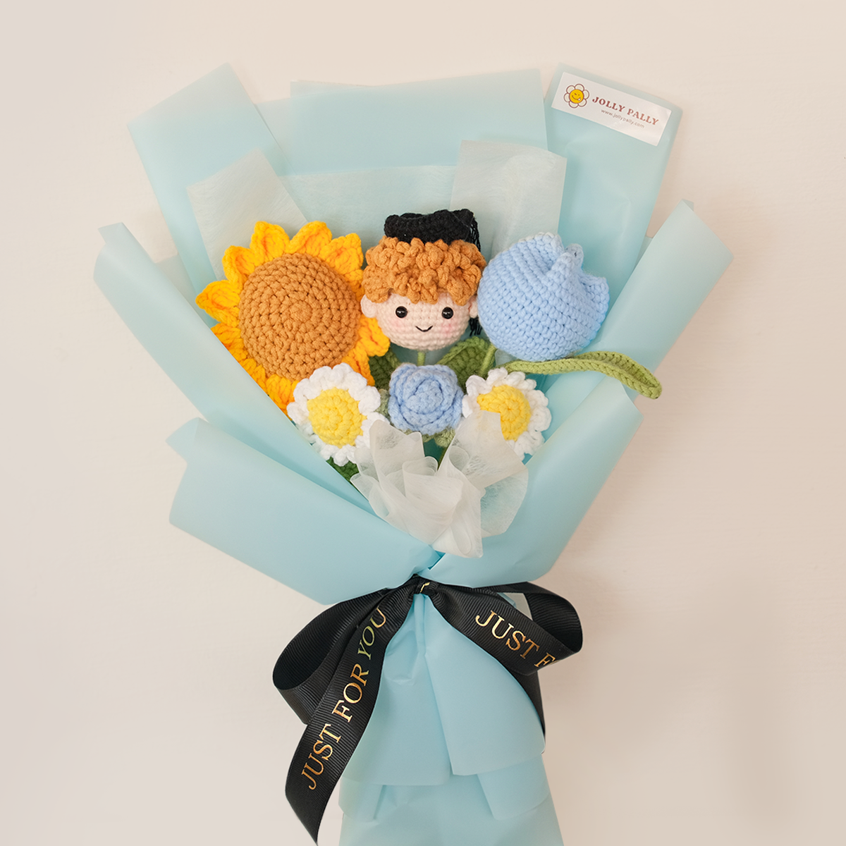 Mini Grad Bloom - Crochet Sunflower Bouquet with Graduation Doll