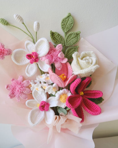 Blissfully yours - Crochet Orchid Mix Tulips Flower Bouquet