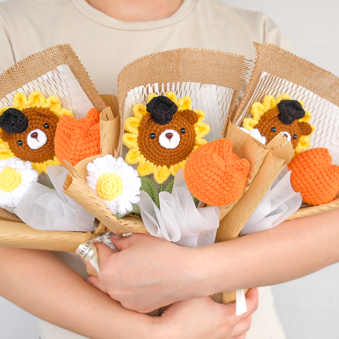 Crochet Sunflower Bear Graduation Bouquet