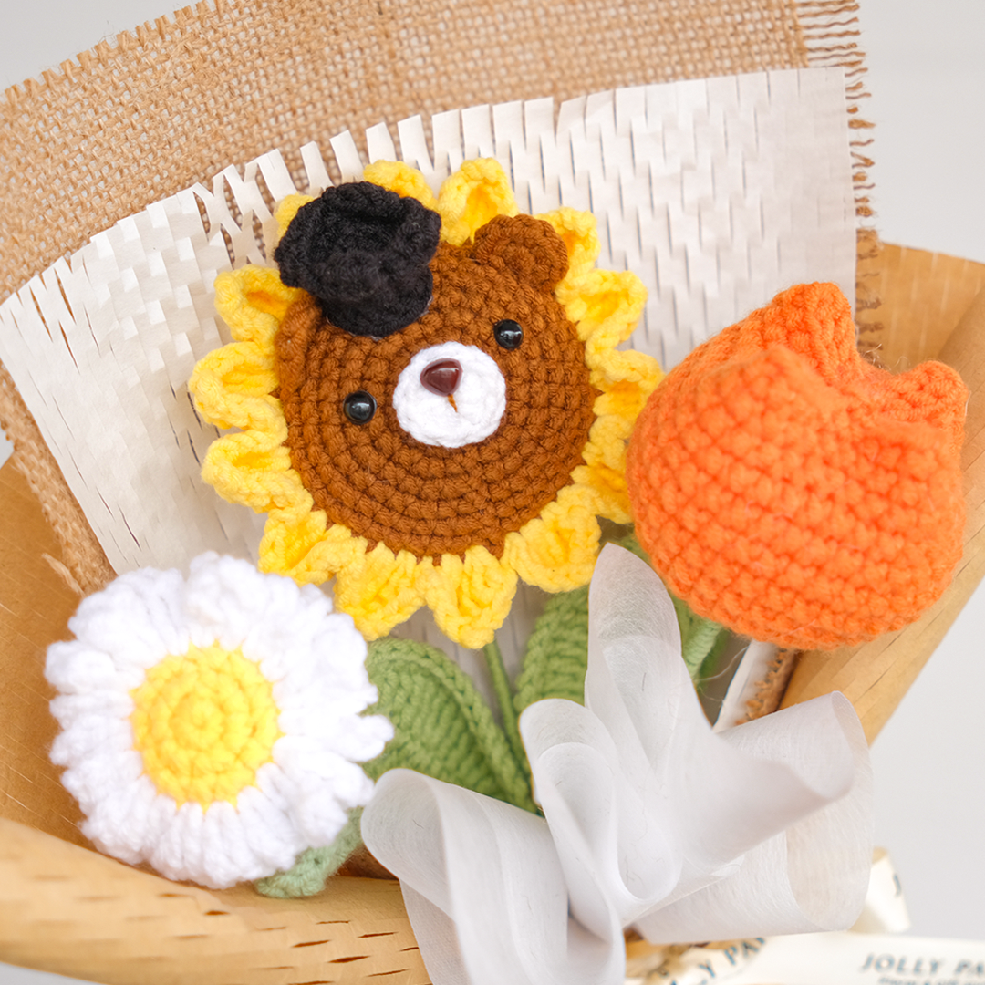 Crochet Sunflower Bear Graduation Bouquet