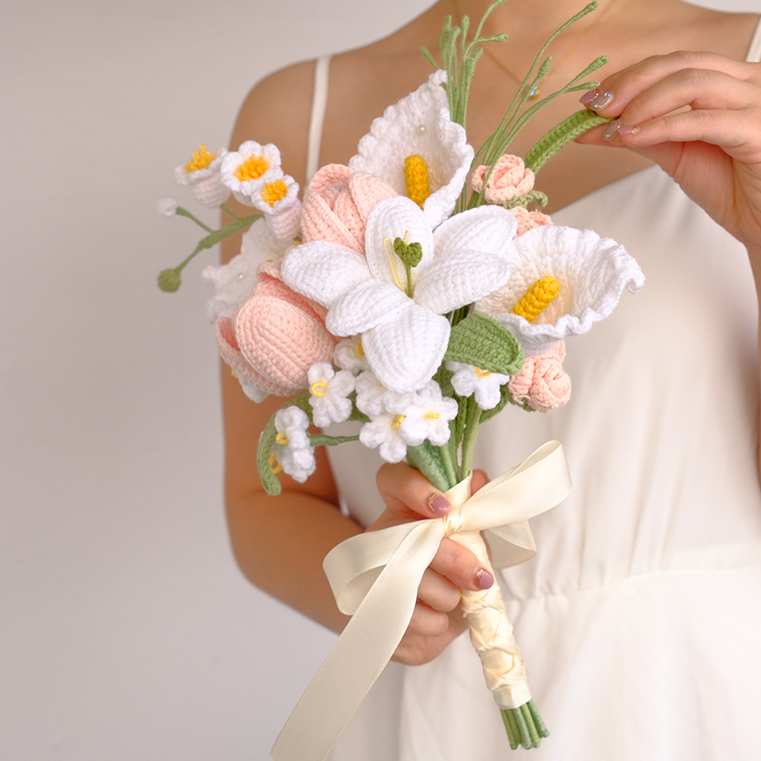 Pure Bliss - Bridal Crochet Mixed Flowers Bouquet