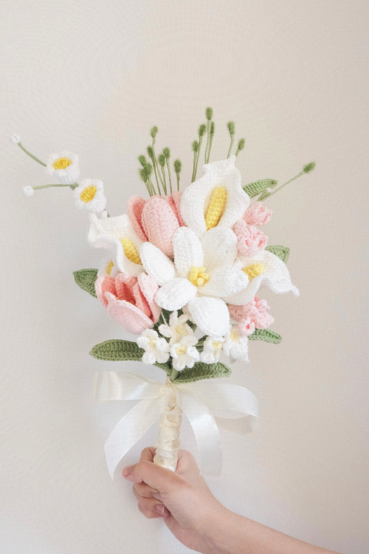 Pure Bliss - Bridal Crochet Mixed Flowers Bouquet