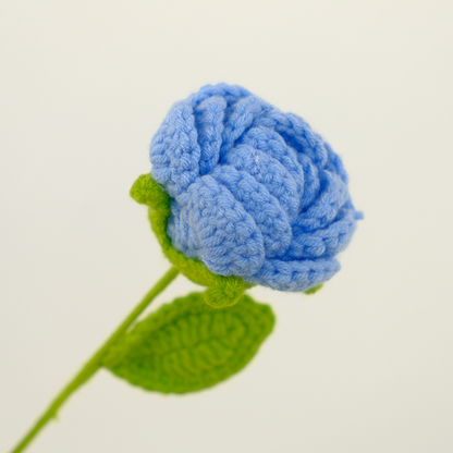 single blue rose bouquet handmade crochet flowers