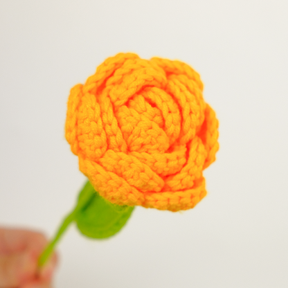 single orange rose bouquet handmade crochet flowers