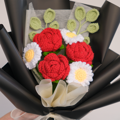 Rosy Blush - Crochet Rose Mix Flower Bouquet