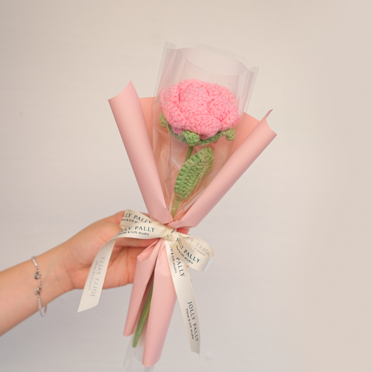 single pink rose bouquet, handmade crochet flowers