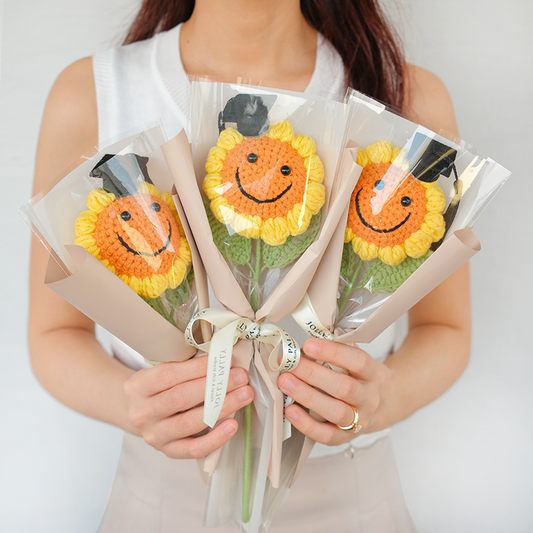 Single sunflower graduation bouquets with graduation hat