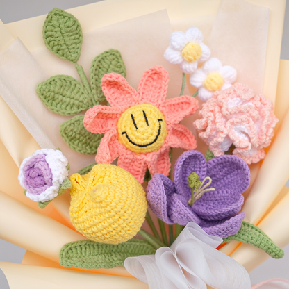 crochet smiley daisy flower bouquet in pink