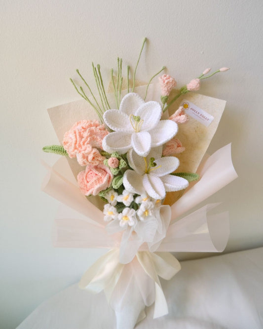 mothers day premium flower bouquet handmade crochet bouquet tulip carnation rose mix 