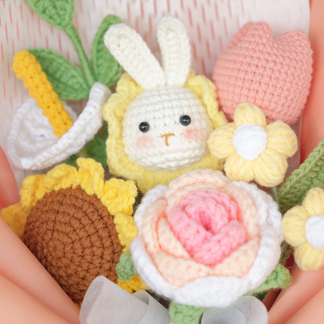 yellow crochet flower rabbit 