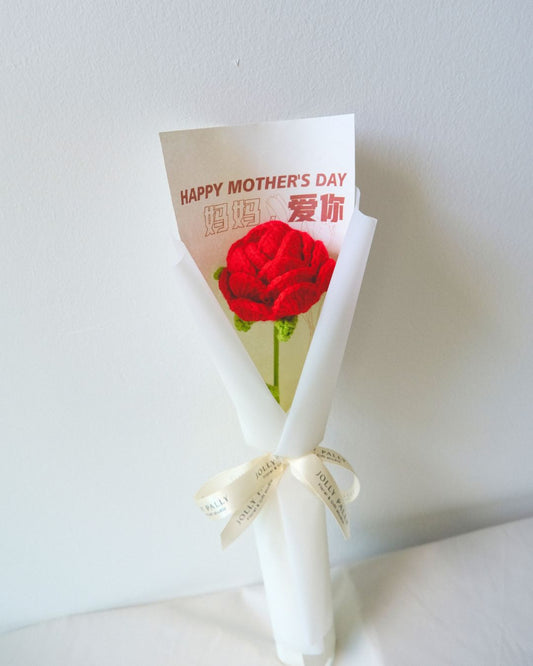 single red rose flower bouquet mothers day gift crochet handmade flowers
