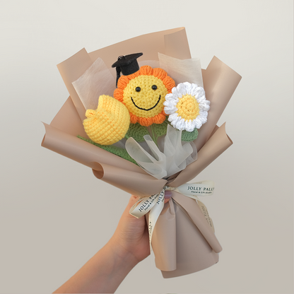 Crochet Sunflower with Graduation Hat Bouquet